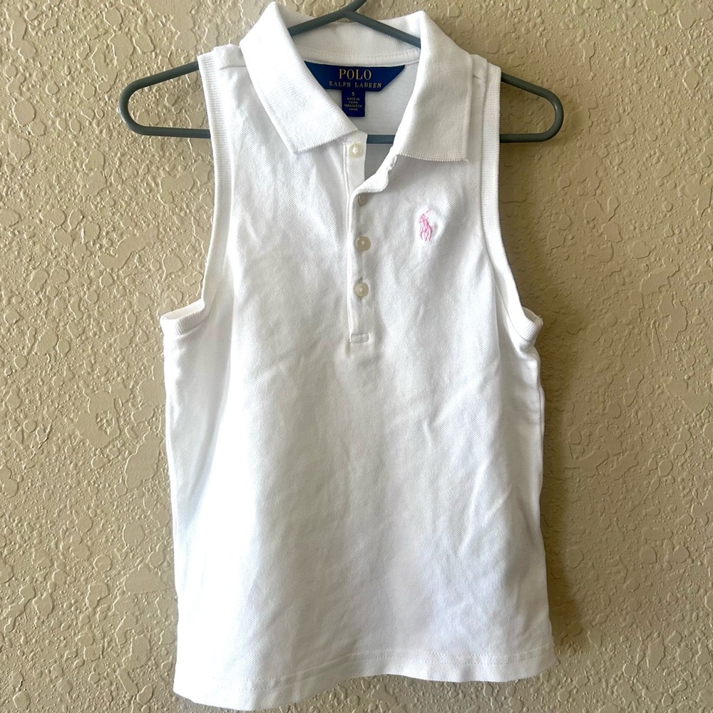 Polo by Ralph Lauren stretch Mesh White Sleeveless Polo with Pink Pony (size5)